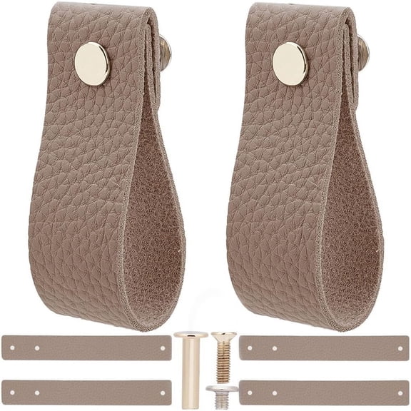 12PCS Leather Drawer Pull Vintage Cabinet Door Handle Full Grain Furniture Hardware Pulls for Cupboard Drawer(174X26mm Tan) Tan