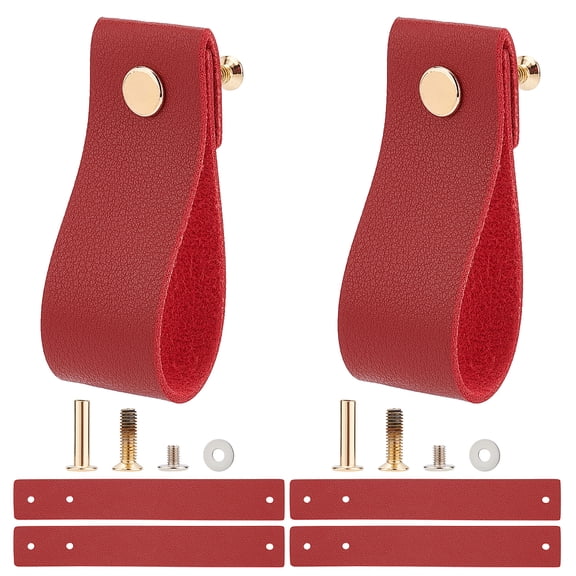 12PCS Leather Drawer Pull Vintage Cabinet Door Handle Nordic Furniture Hardware Pulls for Cupboard Drawer(174X26mm Dark Red) DIY