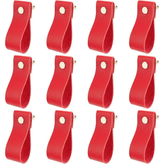 12PCS Leather Drawer Pulls Handmade Cabinet Door Wardrobe Handle for Kitchen Bathroom Cabinets Cupboards Wardrobe Dresser Red