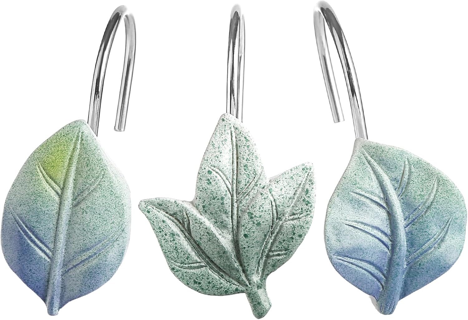 12PCS Leaves Shower Curtain Hooks, Blue Plant Leaf Decorative Shower Curtain Hooks Metal Rustproof Cute Eucalyptus Shower Curtain Rings Bathroom Decoration Accessories
