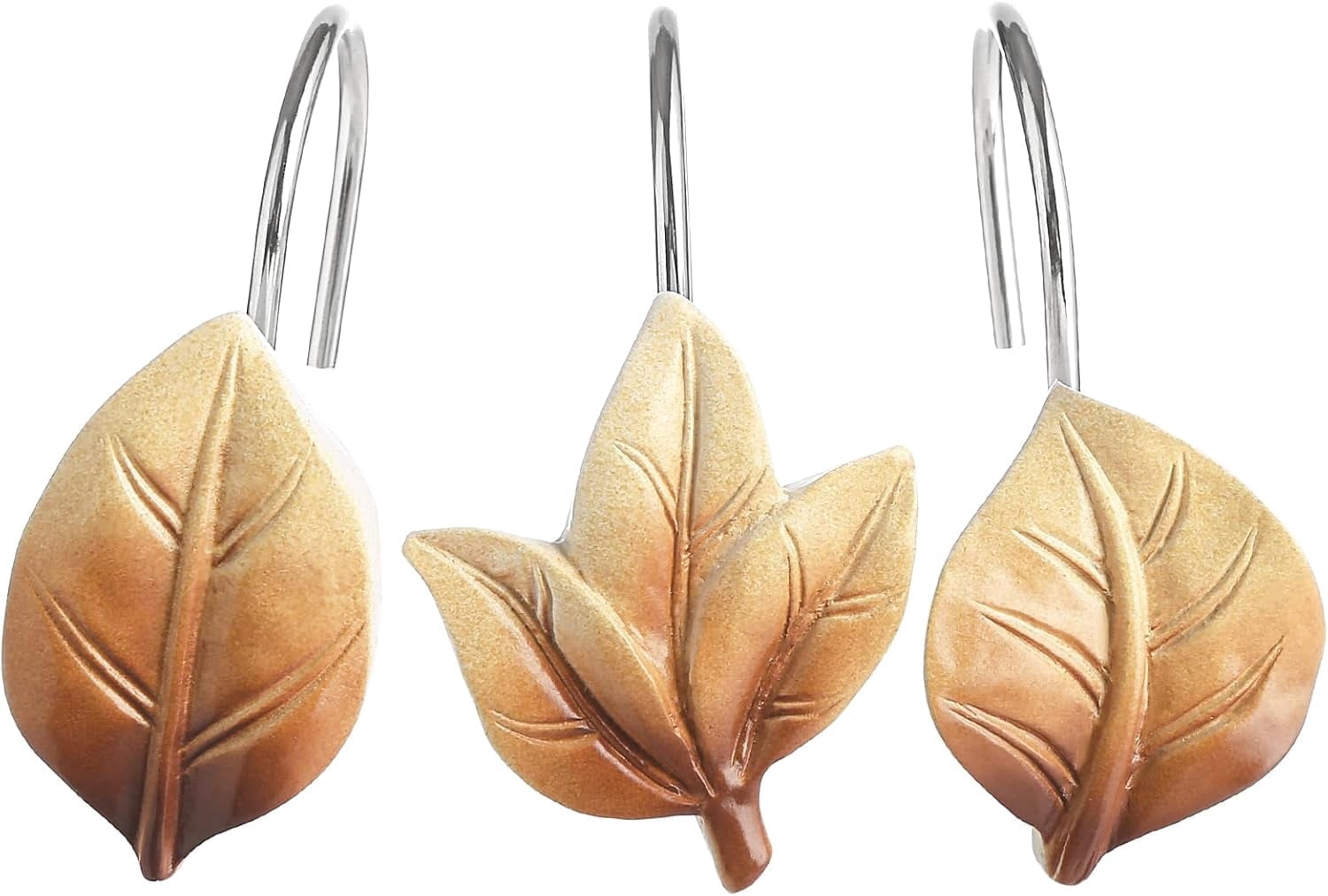 12PCS Leaves Shower Curtain Hooks, Brown Plant Leaf Decorative Shower Curtain Hooks Metal Rustproof Cute Eucalyptus Shower Curtain Rings Bathroom Decoration Accessories