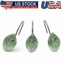 12PCS Leaves Shower Curtain Hooks, Decorative Green Plant Leaf Hooks Rust Proof