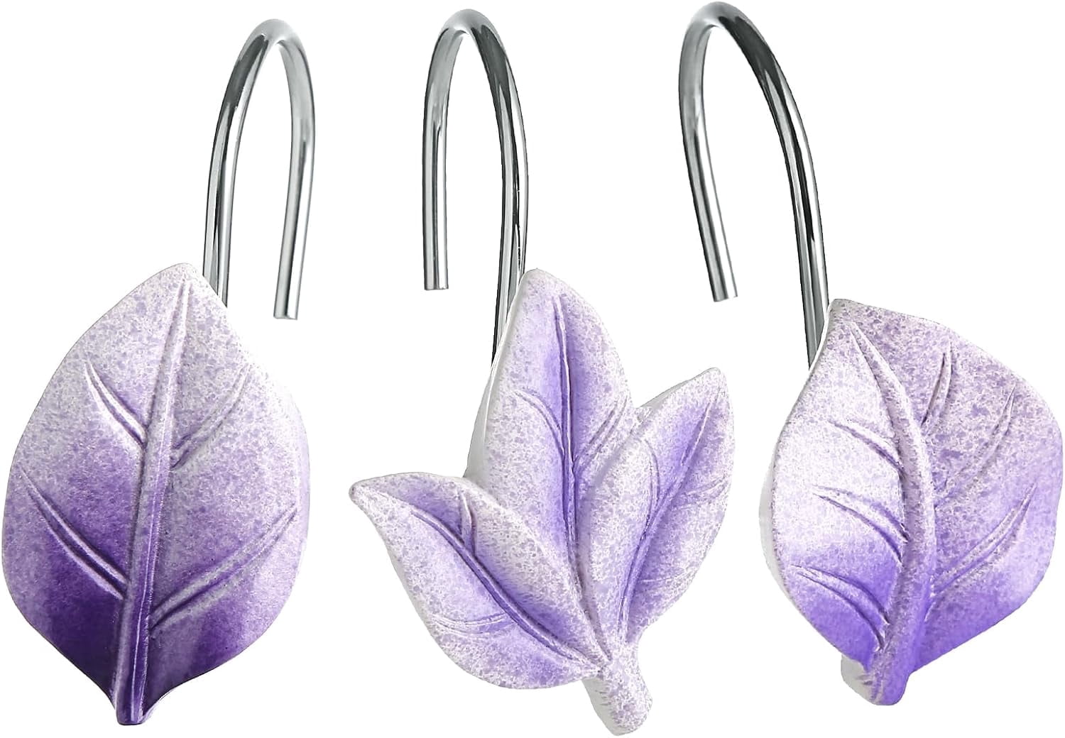 12PCS Leaves Shower Curtain Hooks, Purple Plant Leaf Decorative Shower Curtain Hooks Metal Rustproof Cute Eucalyptus Shower Curtain Rings Bathroom Decoration Accessories