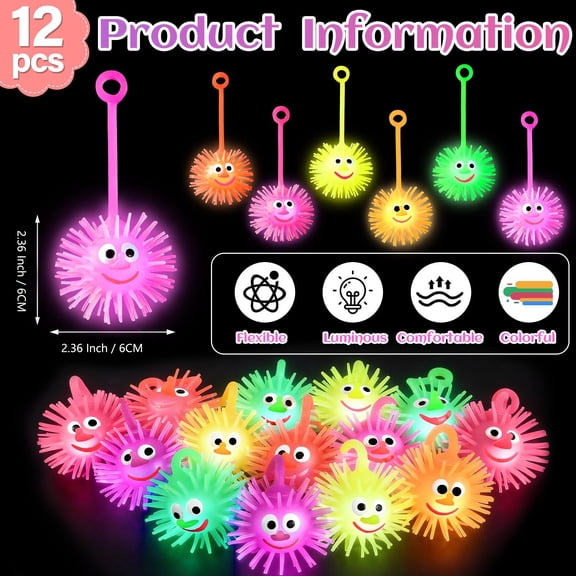 12PCS Light Up Balls for Adult 2.4 inch Puffer Bouncy LED Ball Flashing Sensory Glow in The Dark Toys Bulk Party Favors for Easter Day Gifts Classroom Stuffer Sprizes Fillers