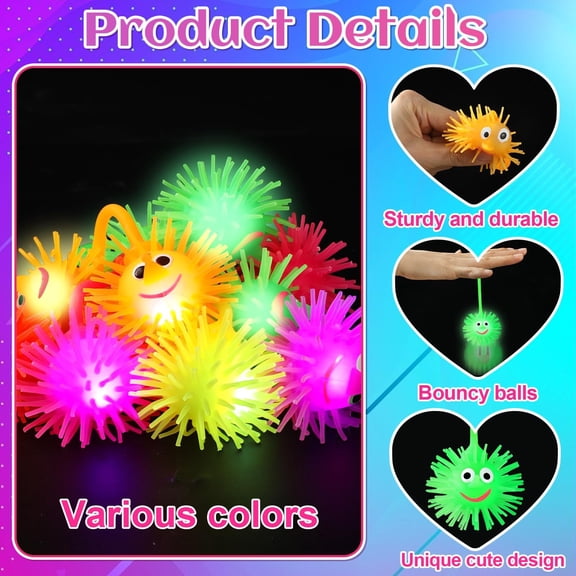 12PCS Light Up LED Bouncy Balls Flashing Sensory Toys, Rubber Ball with 6 Colors, Bulk Party Favors & Carnival Prizes, Stress Relief Toys for Adults Bouncy Balls Flashing Sensory Toys