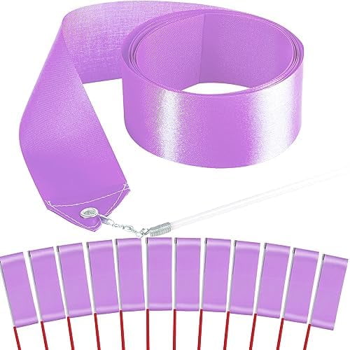 12PCS Light Purple Dance Ribbons Streamer for Kids Ballerina Gymnastics Birthday Party Favors Decoration Supplies, Ribbon Baton Twirling Dance Wands for Girls