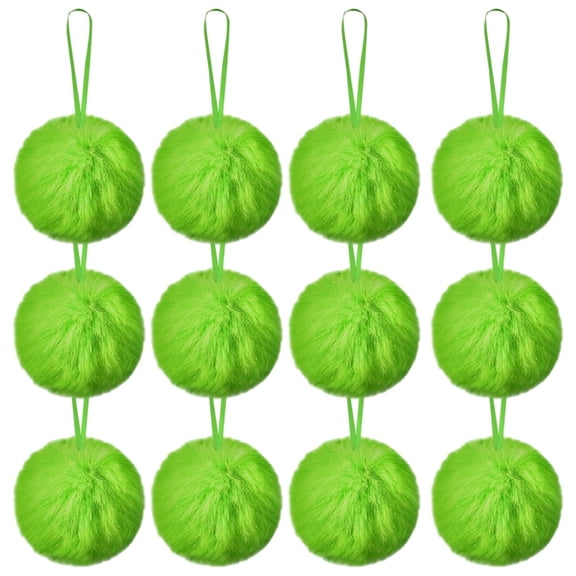 12PCS Lime Green Furry Christmas Ball Ornaments Furry Elf Ornaments for Tree Green Christmas Hanging Decorations Soft Faux Fur Pom Pom Ball Ornaments for Christmas Party Tree Home Supplies