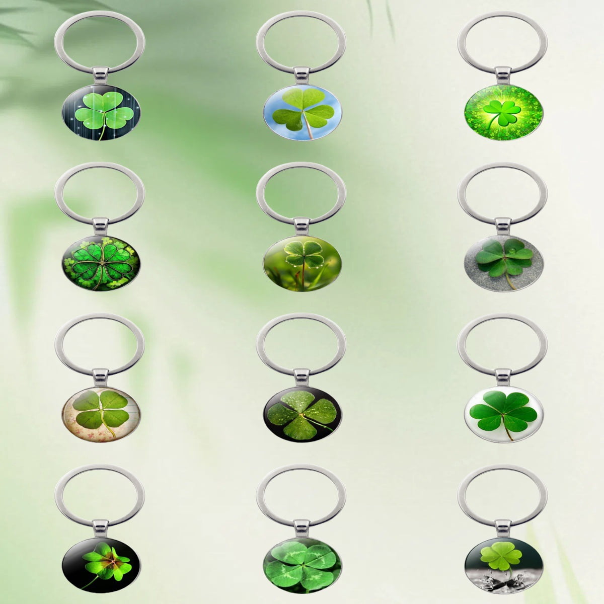 12PCS Lucky Clover Keychain Crystal Glass Pendant Accessories Graduation Gift Key Ring