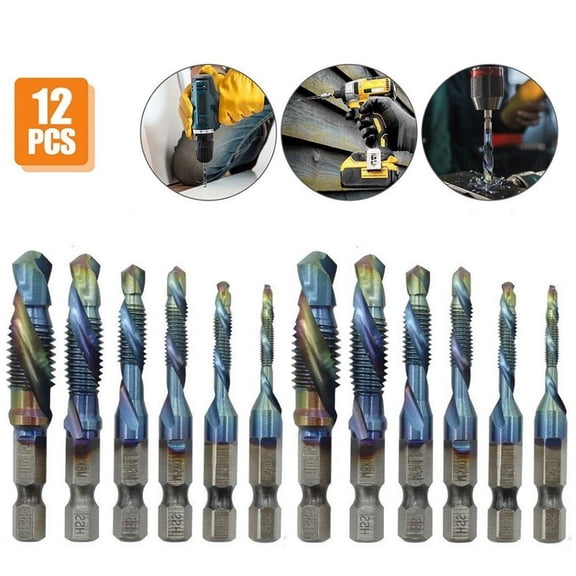12PCS M3-M10 Composite Hex Shank HSS Metric Screw Thread Blue Tap Drill Bits Set