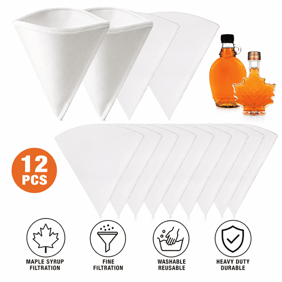 12PCS Maple Syrup Filter Set, 2PCS Heavy Duty Maple Filter and 10PCS Pre-Filters for Maples Syrup Filtration, Reusable Non Woven Oil Strainer, Premium Cones Coffee Filter for Home Kitchen Cafes