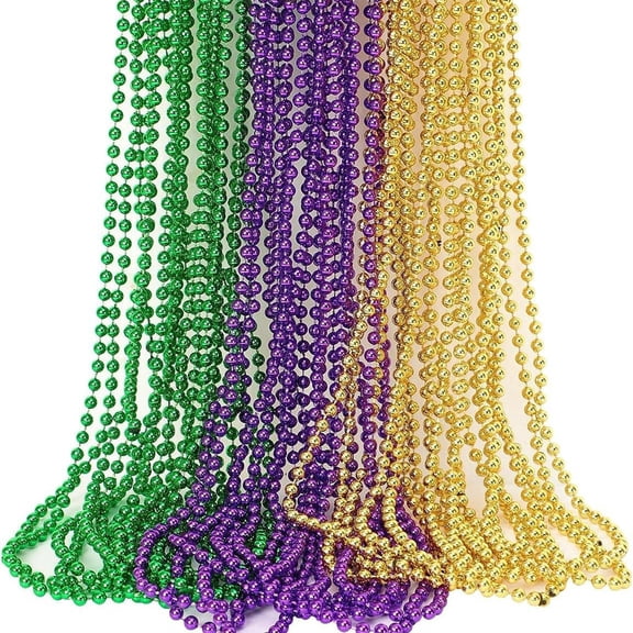 12PCS Mardi Gras Beads Green Purple Gold Beads Mardi Gras Outfit for Women Metallic Necklaces Bulk Mardi Gras Beads Necklace Accessories Sets for Mardi Gras Decorations Party Favor Supplies