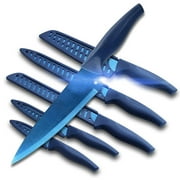 12PCS Matte Blue Titanium Stainless Steel Knife Set, Sharp Kitchen Knife Set Professional, Kitchen Knife Set Dishwasher Safe with Covers for Cooking