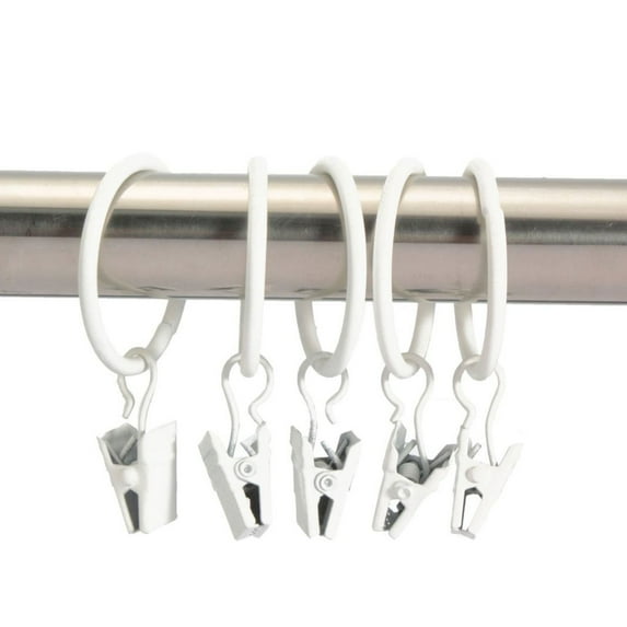 12PCS Metal Drapery Shower Curtain Rings with Clips Wire Hanging Hook (White)