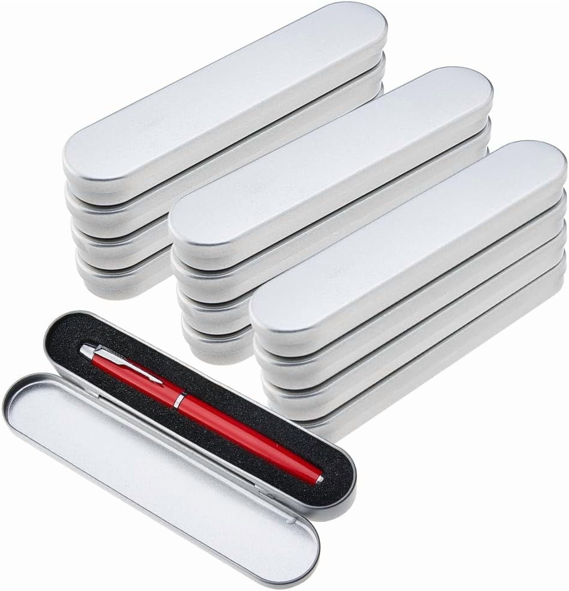 12PCS Metal Pen Storage Box Tinplate Boxes with Sponge 17.8x3.7cm Metal Pencil Boxes Pen Gift Boxes Empty Collection Case Set for Pen Pencil Gift Collection Storage 12pcs