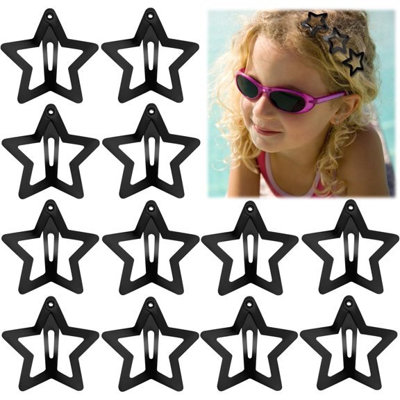 12PCS Metal Star Snap Hair Clips, 1.6 Inches Star Hair Clips For Kids Girls And Women, Silver/Gold/Black Star Snap Hair Barrettes, Non-Slip 2000s Y2K Star Cute Snap Hair Accessories(Black)
