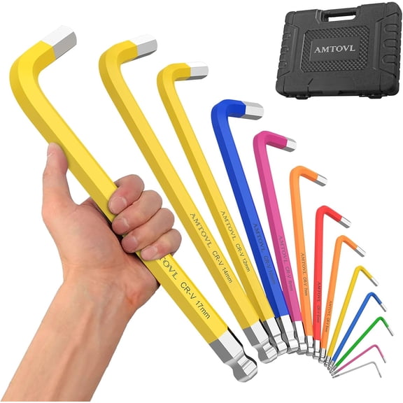 12PCS Metric Allen Key Set, Extra Large Hex Key Set 1.5-17mm, Long Arm Ball End Allen Wrenches with Colour Coding for Motorcycle, Vehicle, Machinery, Bike & Workshop Repair
