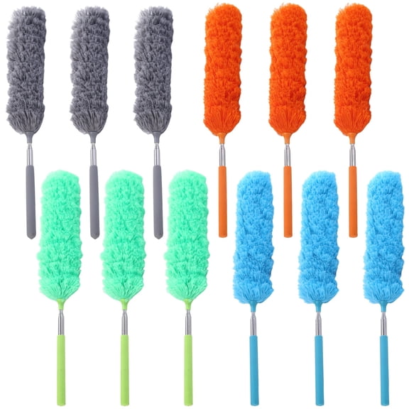 12PCS Microfiber Feather Duster, 13" to 31" Extendable Dusters, Metal Pole Ceiling Fan Duster, Washable Bendable Cleaning Duster Tool for Furniture Conditioner Window Office Car