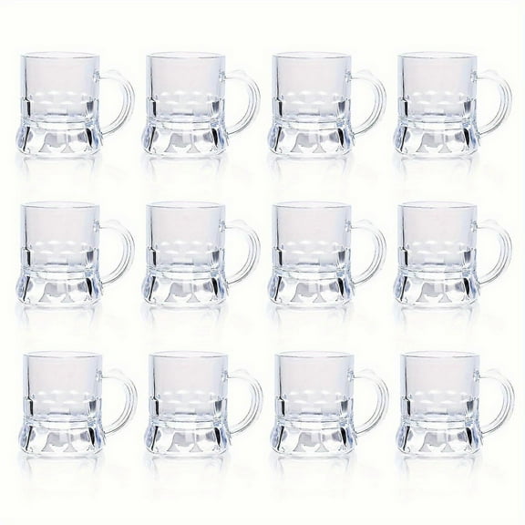 12PCS Mini Beer Mug & Shot Glass Set - Premium Clear Steins with Handles for Shots, Beers & Whiskey Tasting - Perfect for Festive Birthday BBQs, Bar P