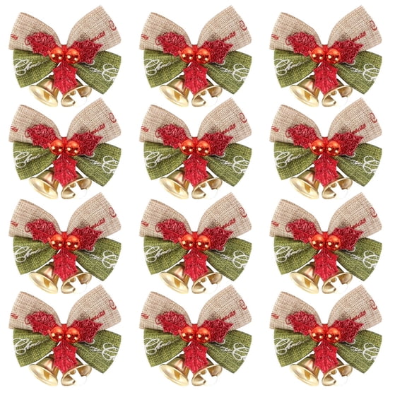 12PCS Mini Bows with Bells, Tiny Christmas Bows Small Bowknot Ornament for Crafts Wreath Christmas Tree Decoration