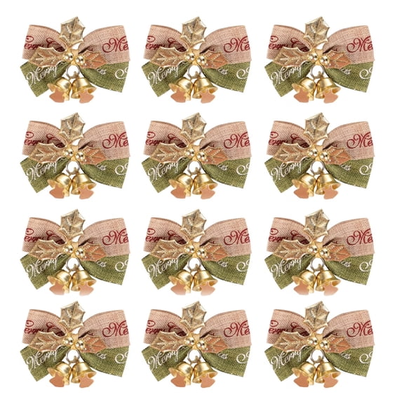 12PCS Mini Bows with Bells, Tiny Christmas Bows Small Bowknot Ornament for Crafts Wreath Christmas Tree Decoration