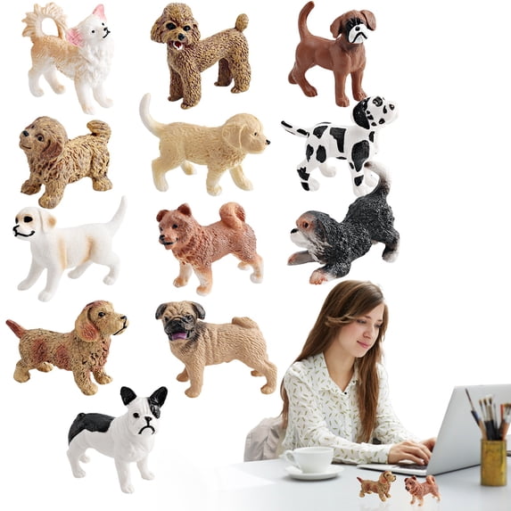 12PCS Mini Dog Figurines Playset, Realistic Detailed Plastic Puppy Figures, Cute Hand Painted Mini Dog Figures Toy Set, Dog Cake Topper Easter Egg Birthday Gift