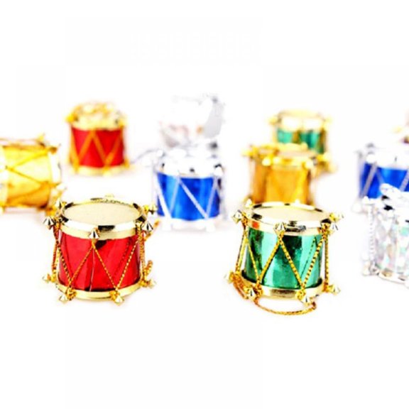12PCS Mini Drum Christmas Tree Ornaments, Colorful Glitter Christmas Mini Drums Xmas Tree Hanging Decoration Musical Instrument Christmas Party Decor