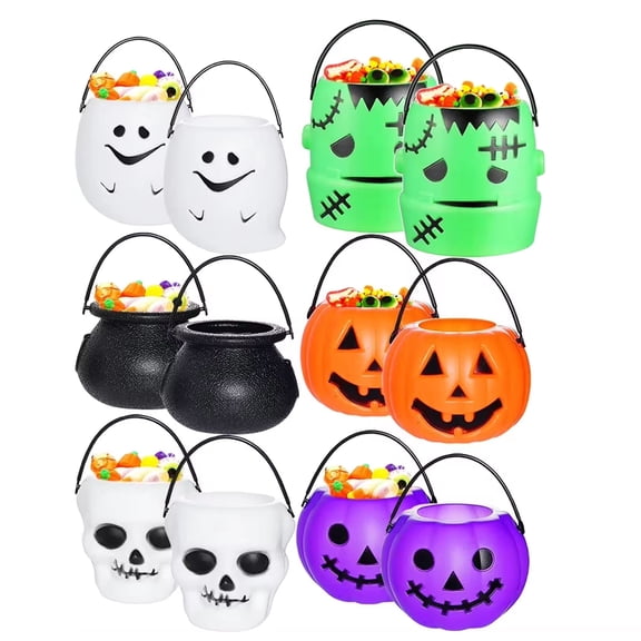 CRAZY NIGHT 12PCS Mini Halloween Pumpkin Candy Bucket, Plastic Trick or Treat Basket for Kids, Portable Halloween Candy Pumpkin Pails for Halloween Party Decor Favors