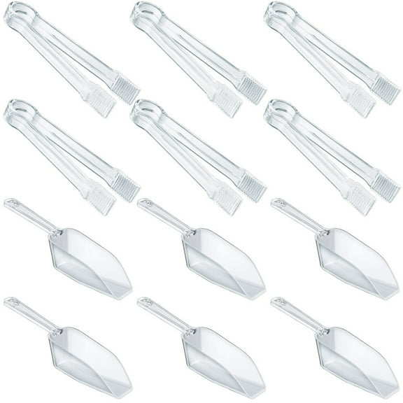 12PCS Mini Plastic Serving Tongs, Clear Ice Scoop Buffet Scoop for Candy Dessert