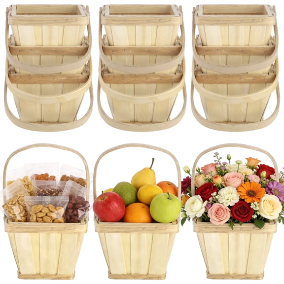 12PCS Mini Wooden Berry Baskets, 5.1 x 3.9 in Square Berry Picking Buckets with Handle, Hand-Woven Slat Fruit Baskets for Gift Wrapping, Picnics, Wedding, Home Decor & DIY Crafts