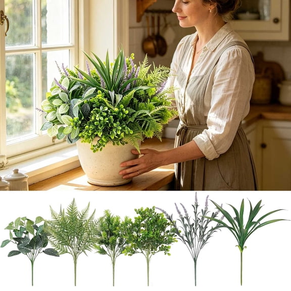 12PCS Mixed Artificial Greenery Stems, Polyesterol Bouquet for Home Garden Wedding DIY Floral Arrangement Decor