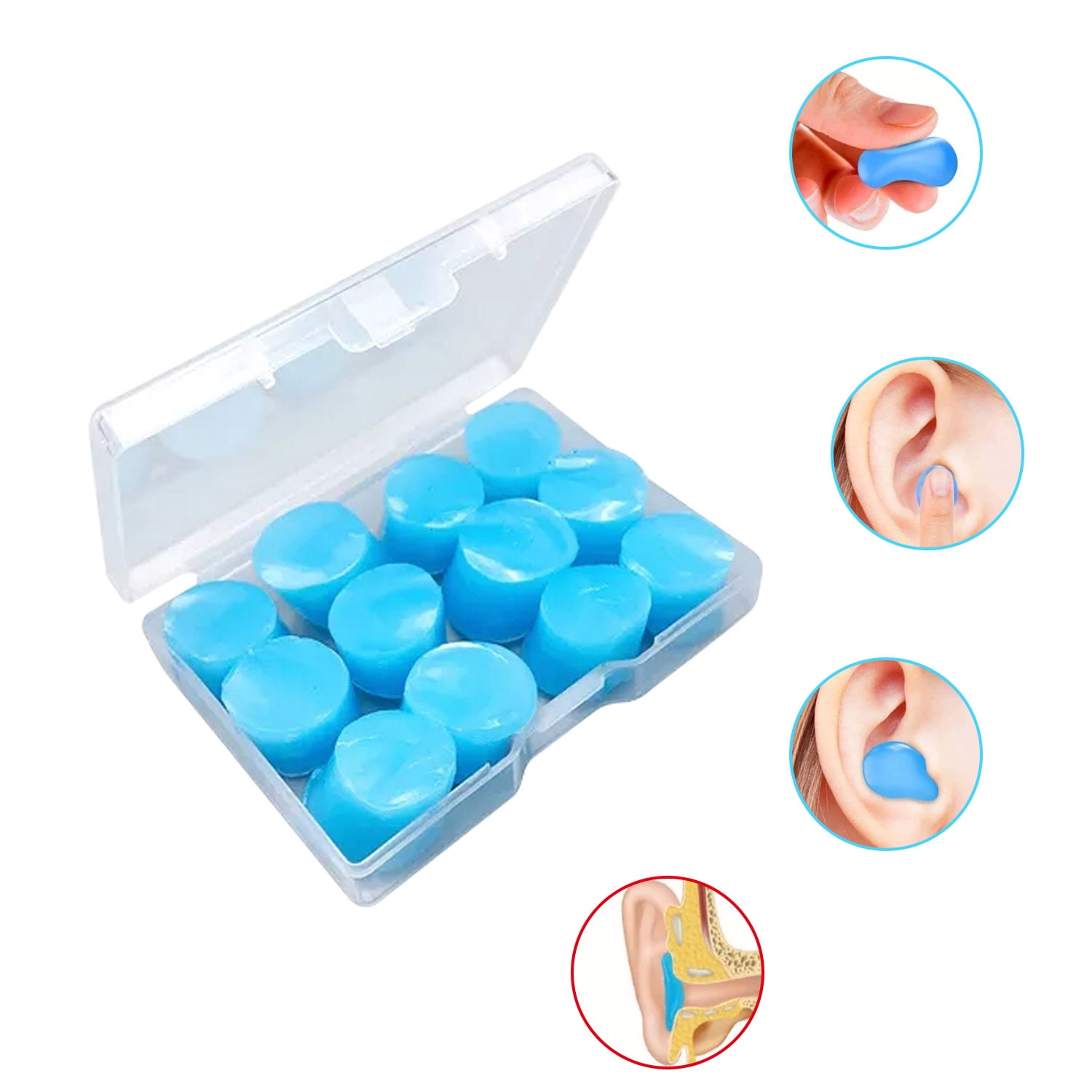 12PCS Moldable Silicone Earplugs Reusable Gel Ear Plugs for Sleeping