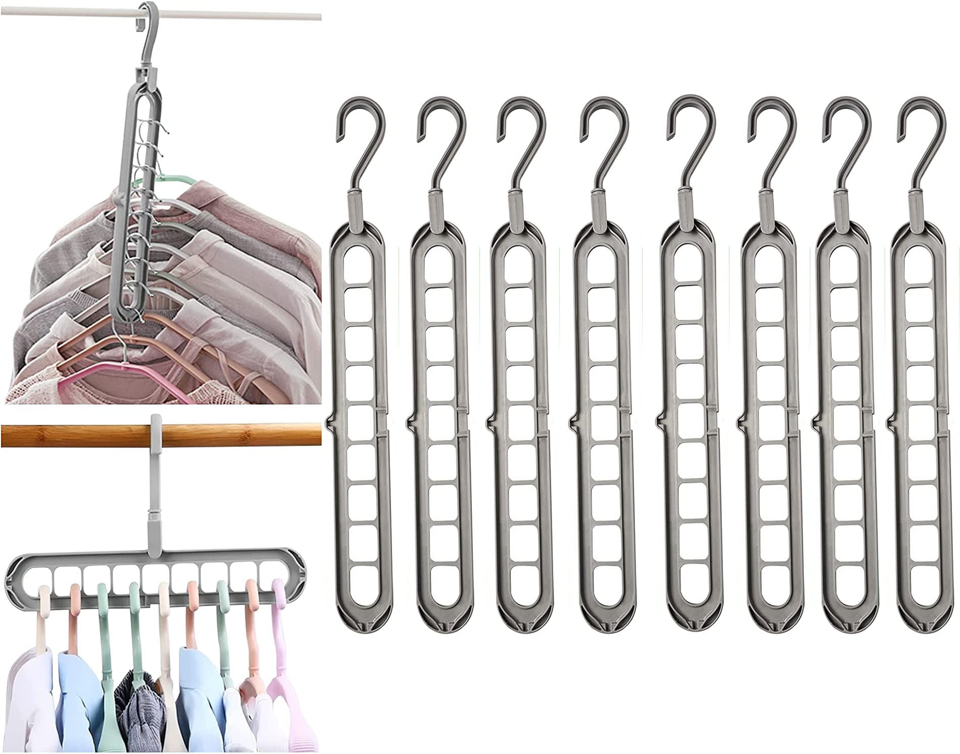 Magic Space Saving Clothes Hangers Standard Hangers with 9 Holes Space  Saving Hangers, Multifunctional Closet Organizers and Storage, Foldable  Closet Storage Coat Hangers for Clothes, 1 Pack, Gray 