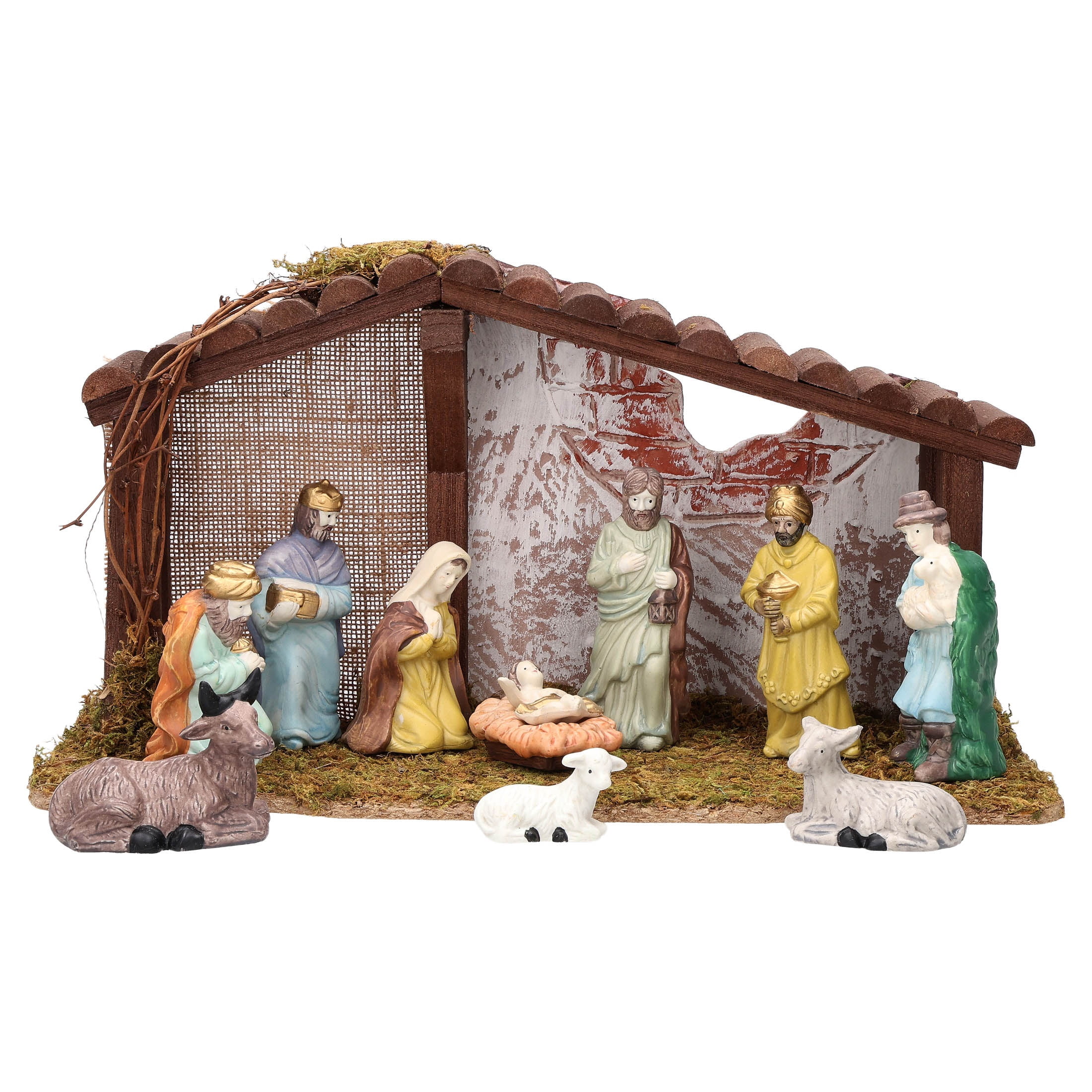 Porcelain Multicolor Tabletop Indoor Nativity Scene Christmas Decoration, 12 Pieces, by Holiday Time