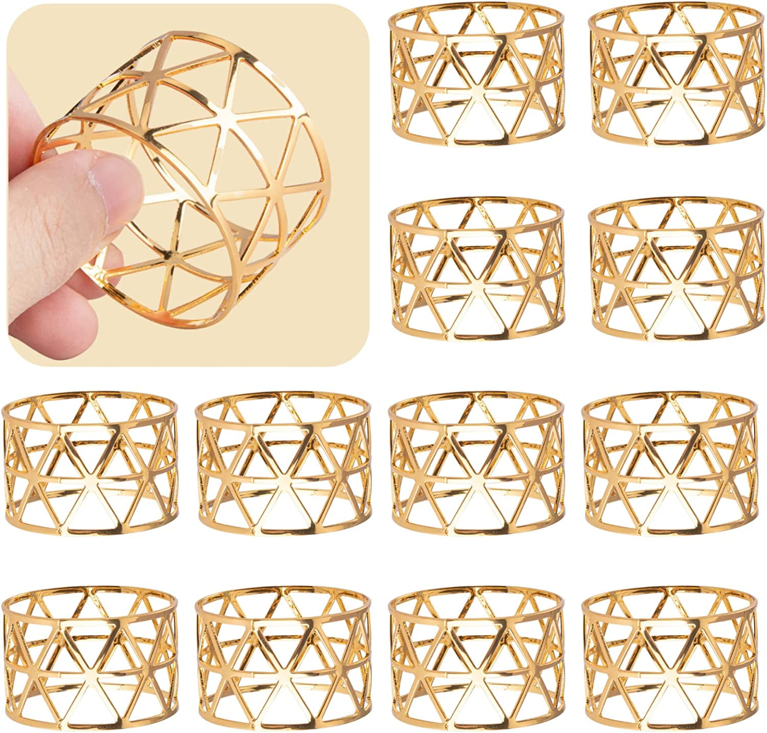 Gold Stainless Steel Decorative Napkin Rings Set of 12