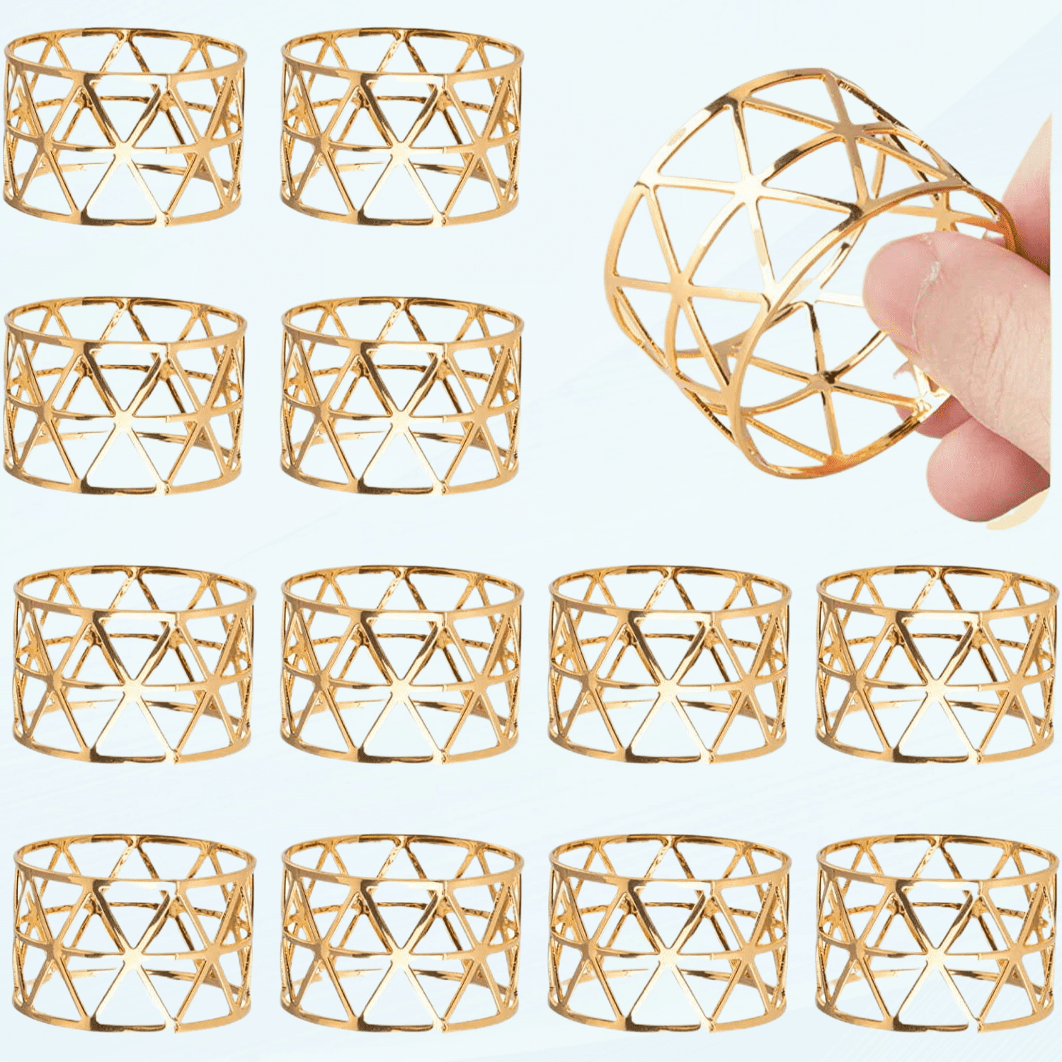 Gold Stainless Steel Decorative Napkin Rings Set of 12