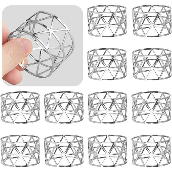 12PCS Napkin Rings, Sliver Napkin Rings Set of 12, Holiday Napkin Holders for Dining, Anniversary, Birthday, Christmas, Easter, Fall, Halloween, Thanksgiving, Party of Table Setting (Sliver)