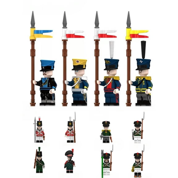 12PCS Napoleon Wars Russian Artillery Foot Guard Uhlan Soldiers Minifigures Collection Building Block Action Figures Toys Set