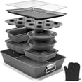 thumbnail image 1 of 12PCS Nonstick Bakeware Set, Non-Toxic Carbon Steel Baking Pans Set with Wider Grip, Includes Roasting Pan, Cookie Sheet, Cake Pans, Muffin Cooling Rack, Oven Mitts, Easy Release, 1 of 4