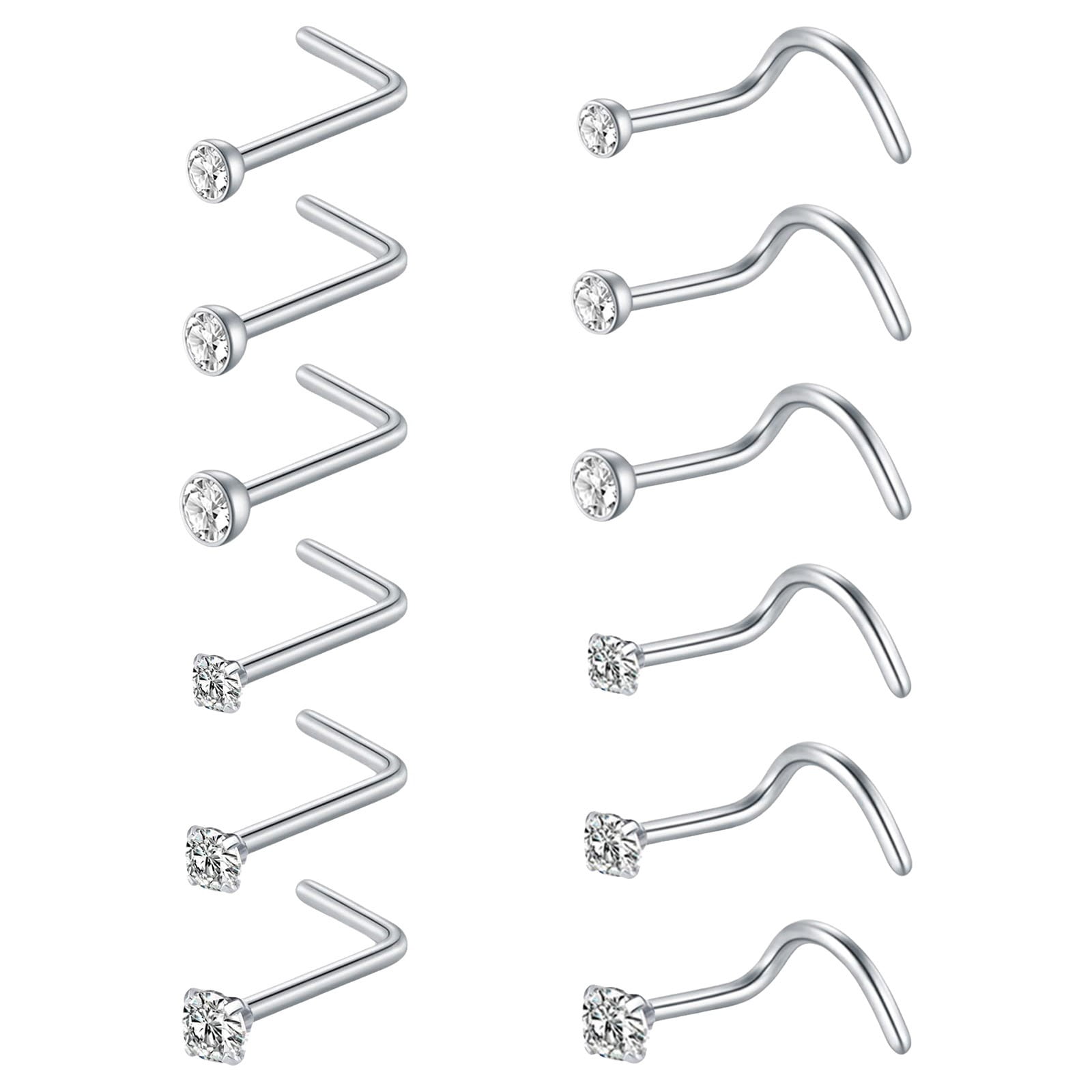 12PCS Nose Studs Stainless Steel L Shaped Screw Pin Bone Nose Piercing Jewelry For Women Men