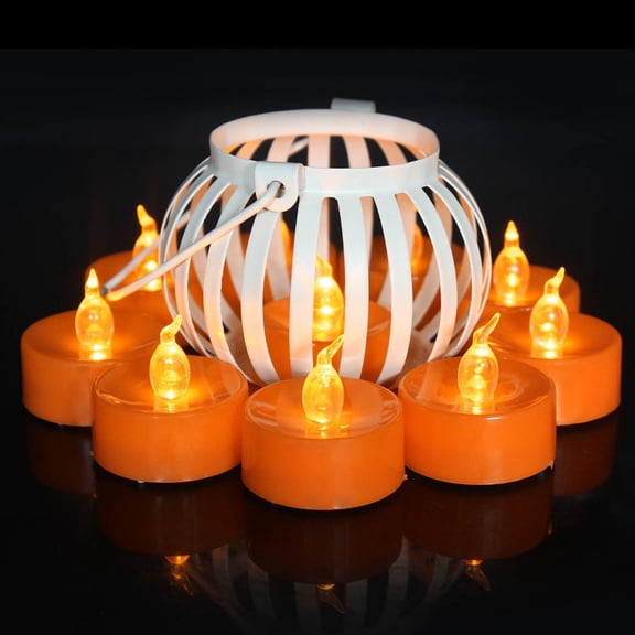 12PCS Orange Flickering Flame Tea Lights (No Remote and Timer), Battery Operated Flameless LED Tealight Candles