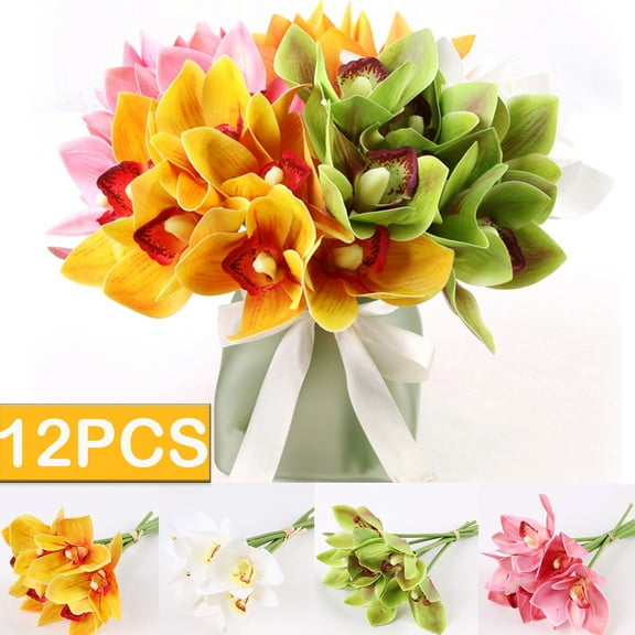 12PCS Orchid Stems Artificial Flowers Real Touch Latex Faux Flowers Bunches for Wedding Bouquet Centerpieces Decoration