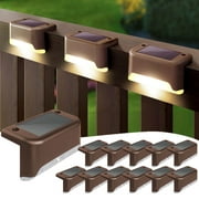 12PCS Outdoor Solar Deck Lights, Waterproof Solar Step Lights, LED Solar Lights for Outdoor Stairs Fence Yard Patio Railing Garden Pathway Christmas Decoration Lights(Brown-Warm White)