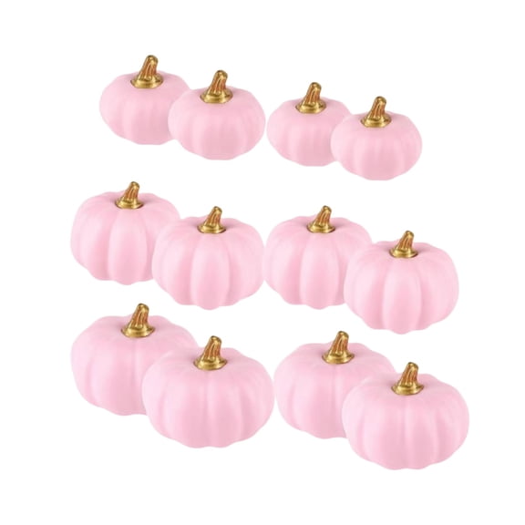 12PCS Pink Artificial Foam Pumpkins Set with Gold Stems, Decorative Mini Faux Pumpkins for Fall Home Decor, Thanksgiving Table Centerpieces, Halloween Displays, Wedding Party DIY Crafts