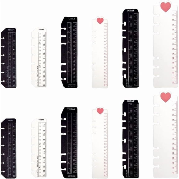 12PCS Plastic Bookmark Rulers A5 A6 Page Marker Page Loose Leaf Ruler Notebook Binder Ruler Rectangle Measuring Rulers for DIY 6 Holes A5 A6 Binders Notebook Refillable Journal Bookmarks