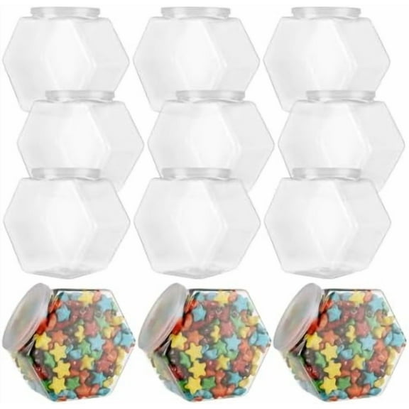 12PCS Plastic Candy Jars with Lids 30oz Hexagon Candy Jars, Plastic Cookie Jars with Lids Clear Candy Containers Reusable for Snacks, Candy, Cookie, Coffee Pod$$Home Decor, Kitchen, & Other
