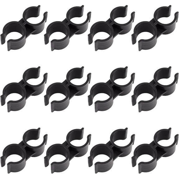 12PCS Plastic Double Pipe Clamps Shelf Pole Connector Pipe Clamp Connection Warehouse Supermarket Shelf Link Clip Fastener Accessories Black