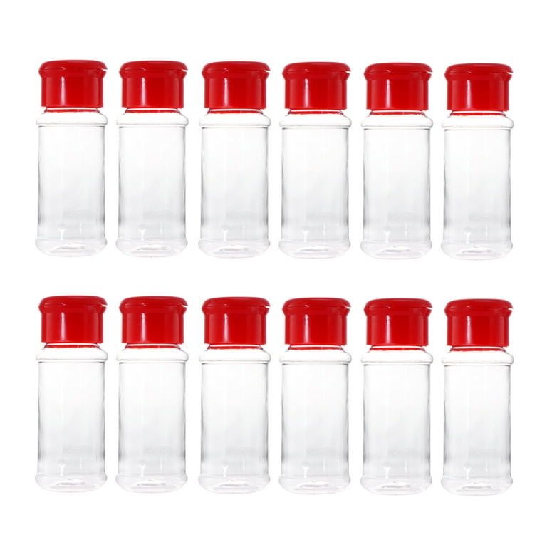 Set of 12Pcs Empty Plastic Spice Jars with Black Cap,Spice