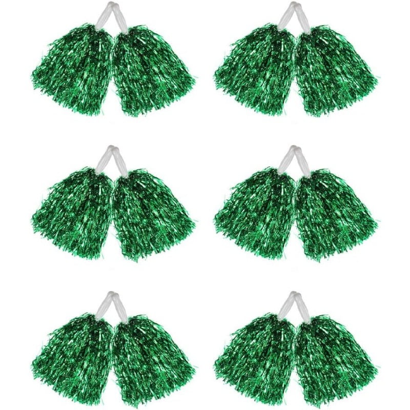 12PCS Pom Poms Cheerleading Metallic Foil Cheer Pom Poms with Plastic