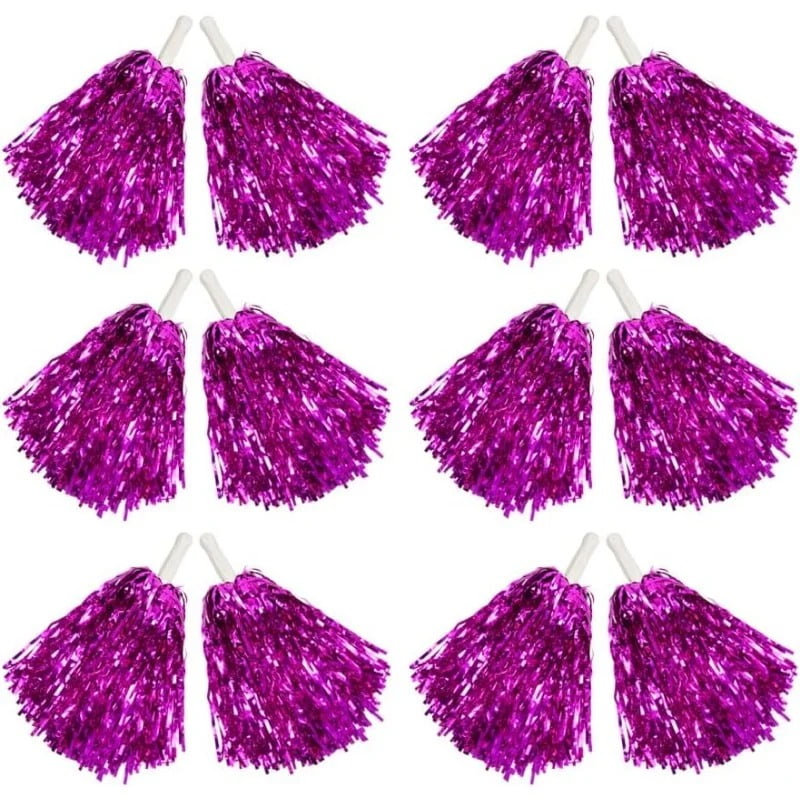 12PCS Pom Poms Cheerleading Metallic Foil Cheer Pom Poms with Plastic Handles for Rooters Cheering Squad Team Spirit Sports