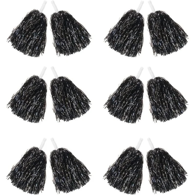12PCS Pom Poms Cheerleading Metallic Foil Cheer Pom Poms with Plastic Handles for Rooters Cheering Squad Team Spirit Sports